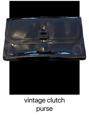 Rare Frederick (Paris) Vintage Glossy Black Patent Leather Clutch Purse